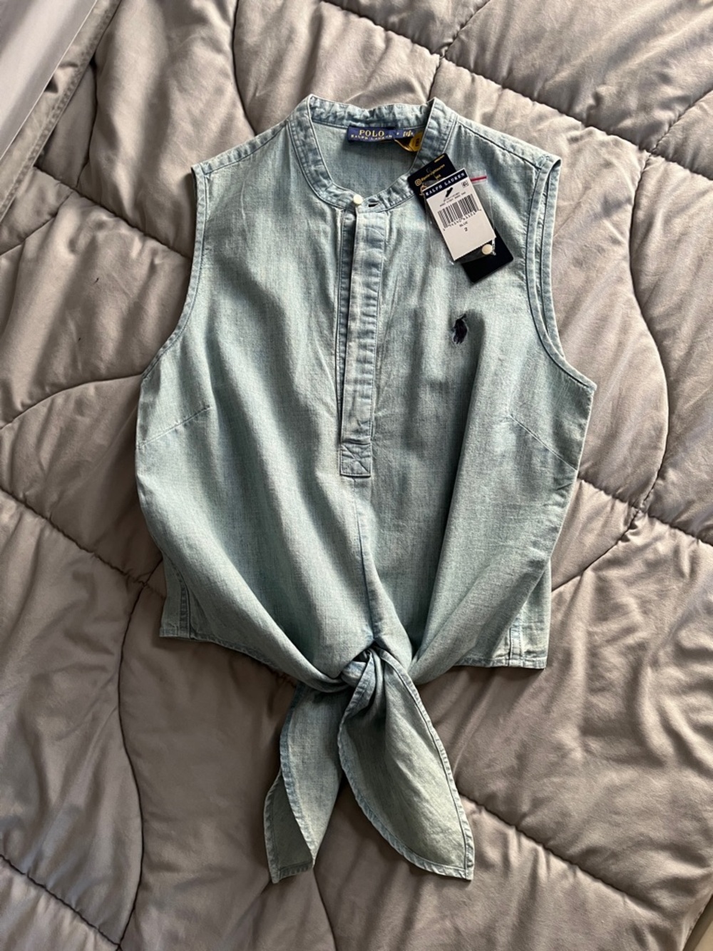 Polo by Ralph Lauren Light Blue Denim Sleeveless Top with Layered Point Hem